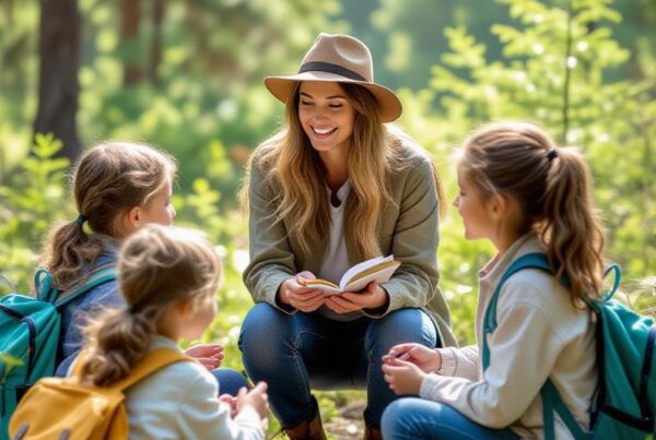 Diverse kids learning in a park during nature school session with Conservation United insurance